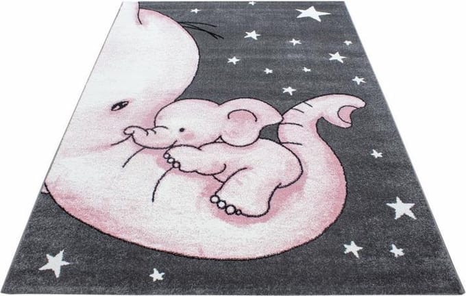 Kindertapijt Olifantje met Baby Roos Vloerkleed - 80x150- Kinderkamer - Babykamer - Baby - Kids - Jongens en Meisjes - Kinderen