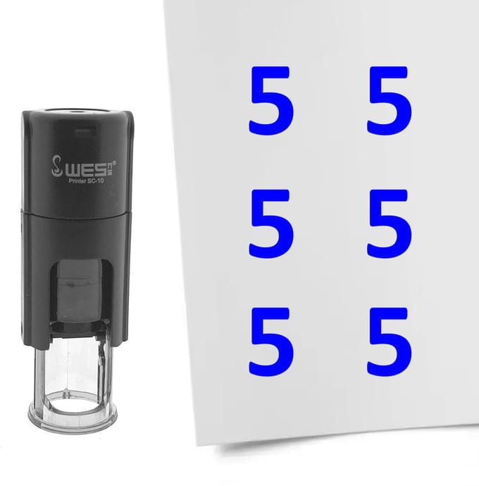 CombiCraft Stempel Getal 5 10mm rond blauwe inkt - per 1 stuk