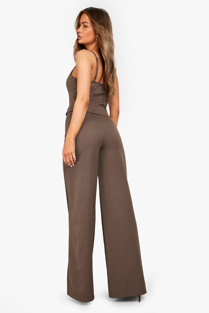 boohoo Dames Getextureerde wijde broeken | Mokka | Maat: 36