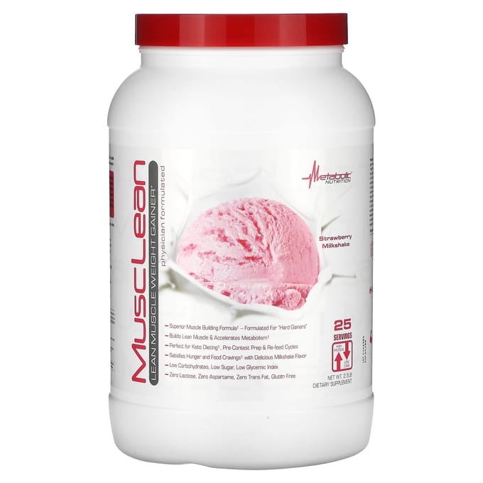 Metabolic Nutrition, MuscleLean, Spiergroei, Aardbeien Milkshake, 2,5 pond