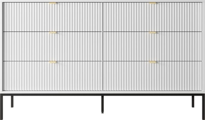 Selsey Vellore - Commode met zes laden 154 cm - wit met gecanneleerde fronten en zwarte lijst
