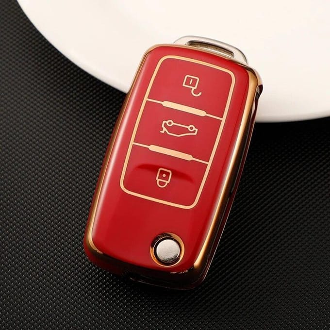 Étui souple pour clé télécommande de voiture en TPU, support complet pour Volkswagen Tiguan Passat rouge