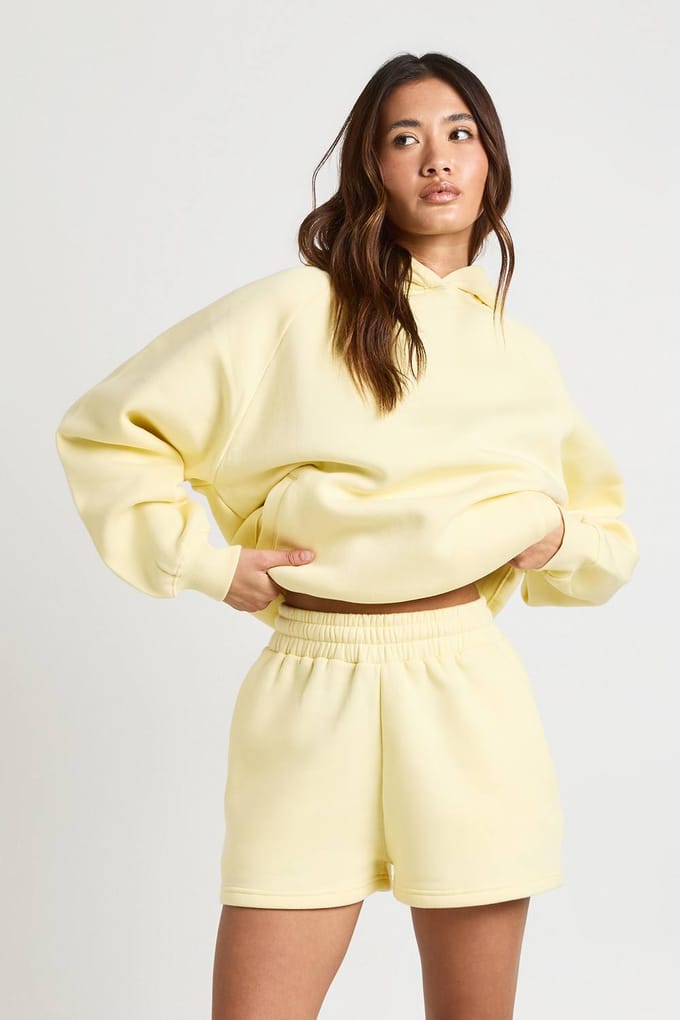 boohoo Dames Sweatshort Met Hoge Taille En Interne Trekkoord | Boter | Maat: Large
