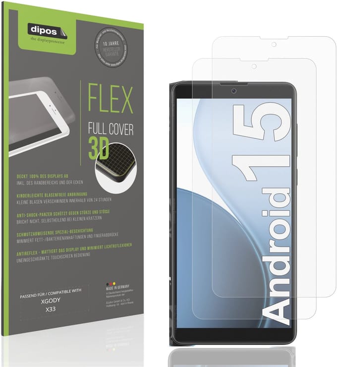 dipos FLEX – 2x Matte Screenprotector geschikt voor XGODY X33 | Volledige Schermbescherming | Case-Friendly