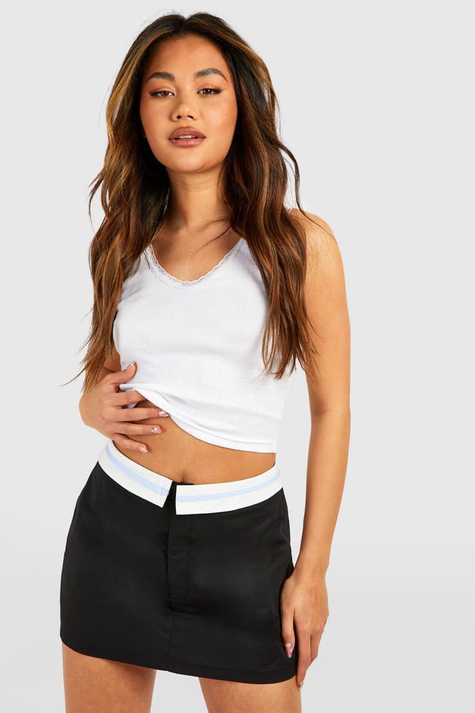 boohoo Dames Contrast Taille Skort | Zwart | Maat: 34