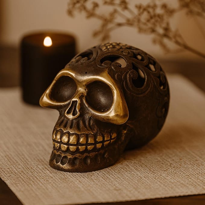 Feng Shui Schedel Beeld - Woondecoratie - 7x6cm - Messing Skull