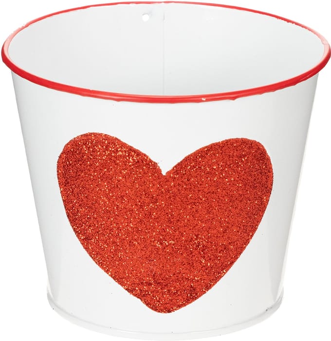 Witte bloempot met rood hart, plantenbak, Ø13cm H10,5cm