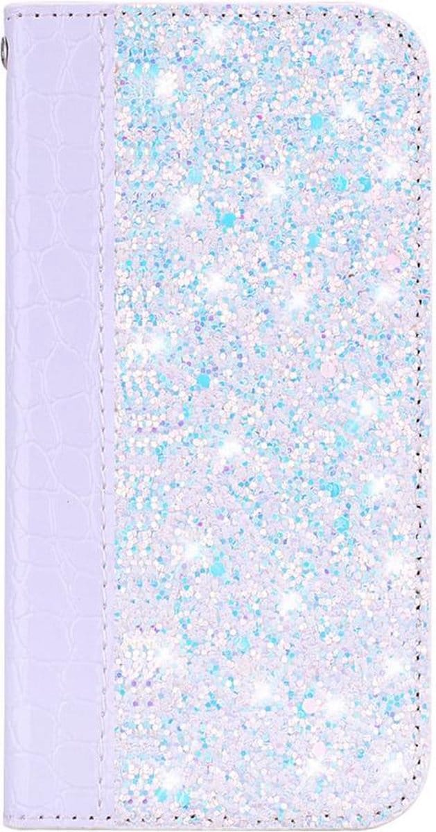Shop4 - Samsung Galaxy M20 (Power) Hoesje - Book Case Krokodil en Glitters Wit