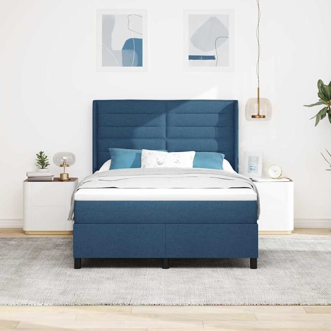 vidaXL - Boxspring - bed - met - kussen - met - hoofdeinde - Blauw - 190 - x - 140 - cm - Stof