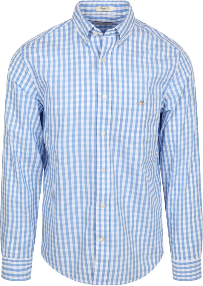 Gant Overhemd Gingham Poplin Classic Blauw - Maat M - Heren - Overhemden Casual