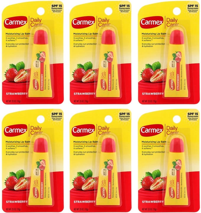 Carmex Aardbei Balsem voor de Lippen - Lippenbalsem - SPF 15, Beschermend, Waterdicht, 6-pack