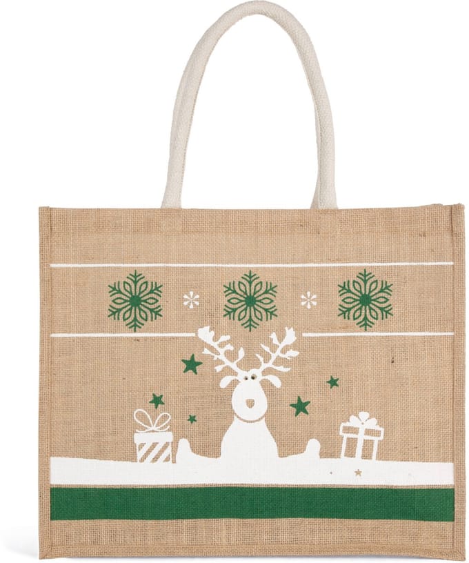 Kimood Shopper met kerstmotieven KI0736 - Natural / White - One size
