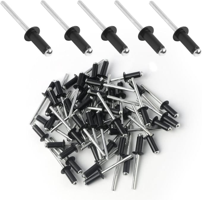 Aluminium Blindklinknagels - Popnagels - Bouw Assemblage - Grote Flens - 4.8x12mm - Zwart