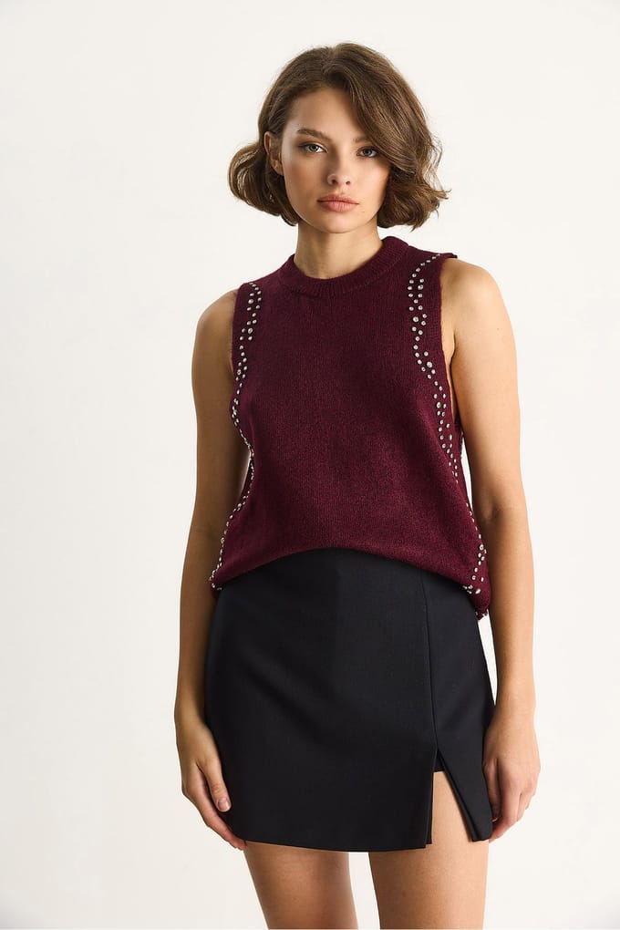 Geverfde gebreide blouse met ronde hals