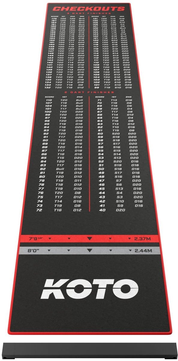 KOTO - Oche Carpet Checkout - Dartmat - Rood 285 x 60 cm + Oche Score Indicator - Antislip