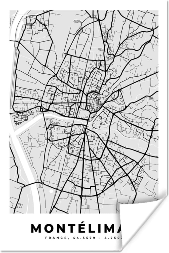 Poster Kaart – Stadskaart – Frankrijk - Montélimar - Plattegrond - 40x60 cm