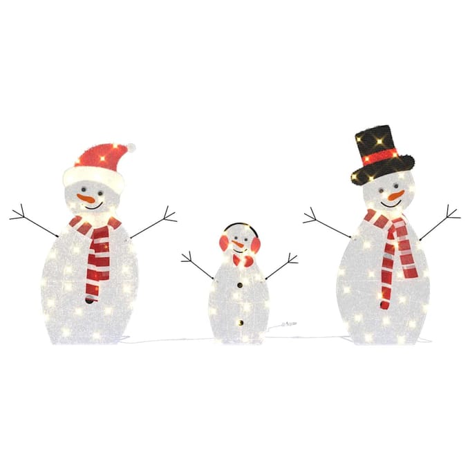 vidaXL - Verlichte - Sneeuwman - Familie - 3 - st - Warmwit - 56 - x - 80 - cm - Polyester