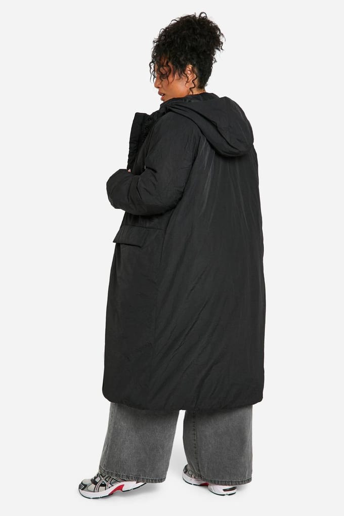 boohoo Dames Plus Oversized Maxi Gevulde Parka | Black | Maat: 16
