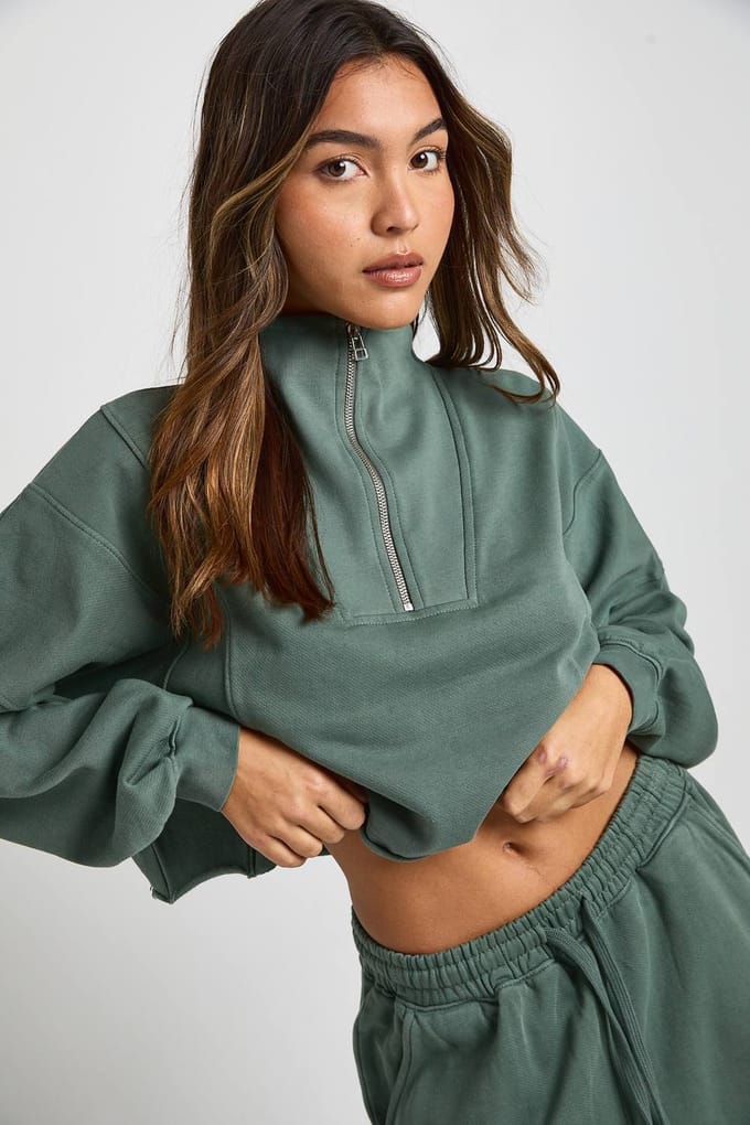 boohoo Dames Gewassen halfrits en rechte pijp jogger-tracksuit | Groente | Maat: Medium