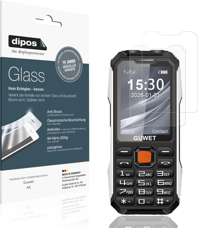 dipos – 2x Matte Pantserfolie geschikt voor Guwet A6 | 9H Screenprotector