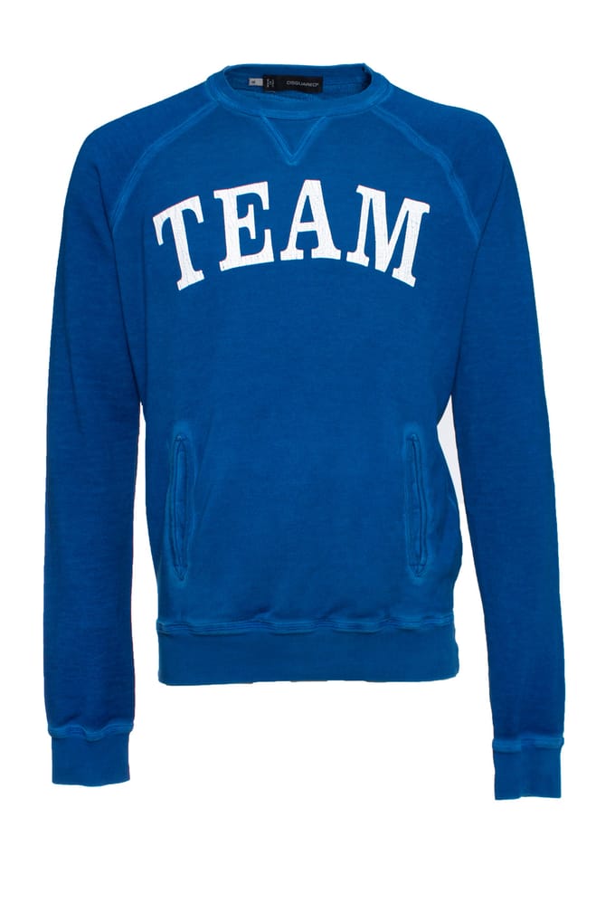 Dsquared2, blauwe trui met tekst.