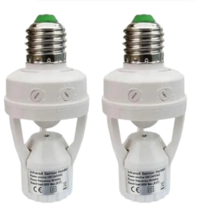 2 Stuks Slimme Bewegingssensor Gloeilamp Houder – E27 PIR Inductiesensor Adapter met Automatische LED Schakelaar, AC 110V-220V