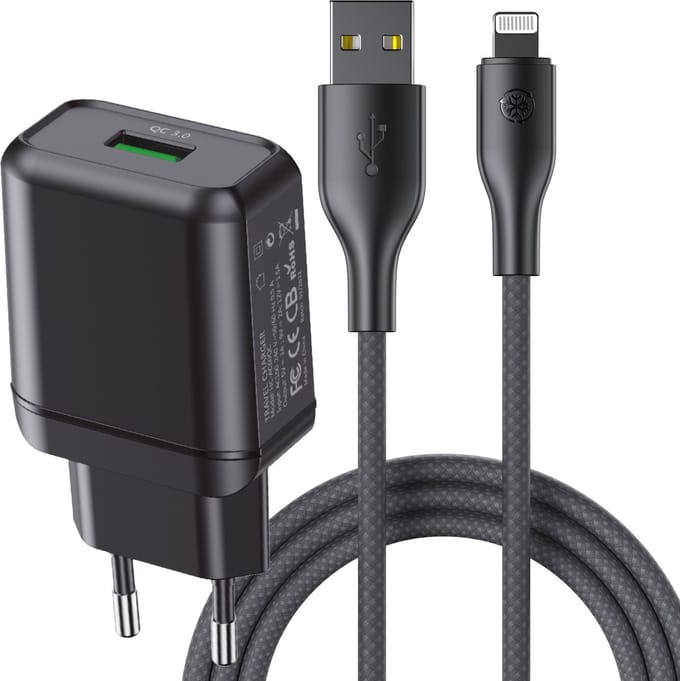 Usb adapter 5V/3A + Geschikt voor iPhone kabel 3m - Usb-A naar Lightning - Oplader geschikt voor iPhone 14 / 13 / 12 / 11 / X