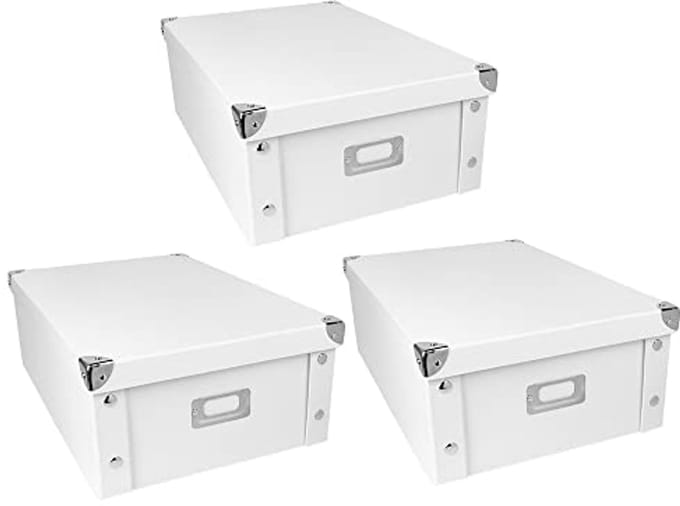 Set van 3 Opbergdozen - Opvouwbaar, Karton en Metaal, 16 Liter, Wit