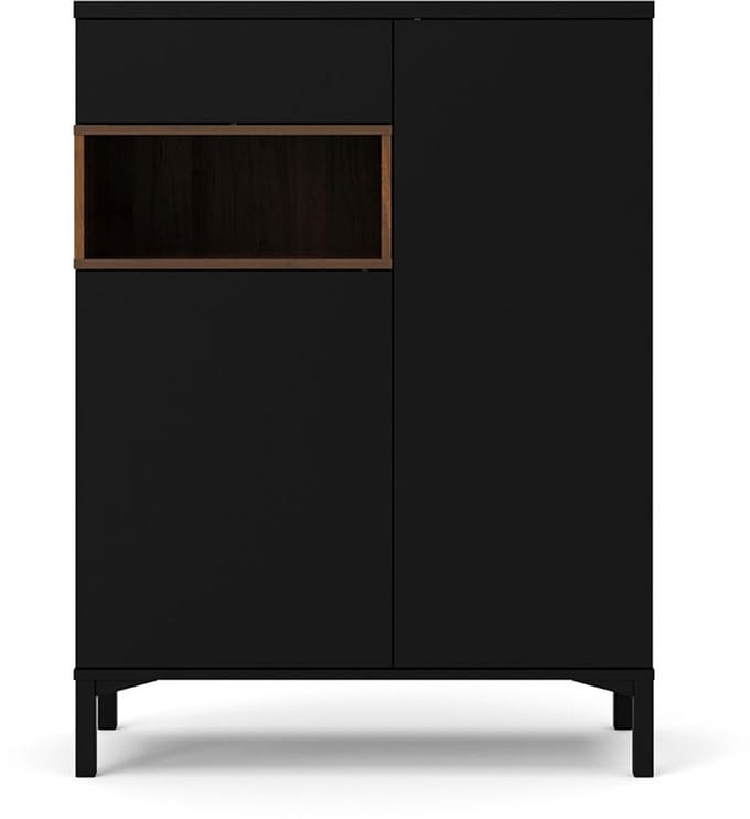 Ringe dressoir 2 deuren, 1 lade en 1 vak zwart en walnoot decor.