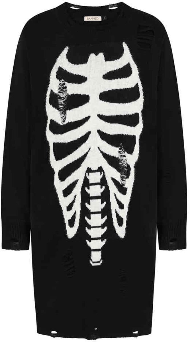 Banned - Melinoe Knit Korte jurk - M - Zwart/Wit
