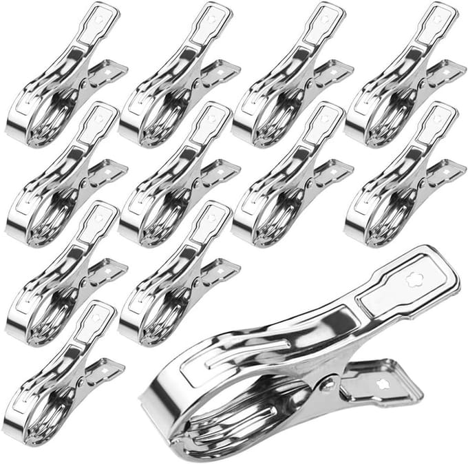 12 Stuks Grote Winddichte Wasknijpers RVS - Krachtige Strandhanddoek Clips