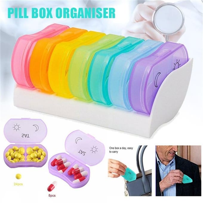 Draagbare dagelijkse pillendoos AM PM 7-daagse pillenhouder Medicatietablet Opbergdoos Dispenser Organizer