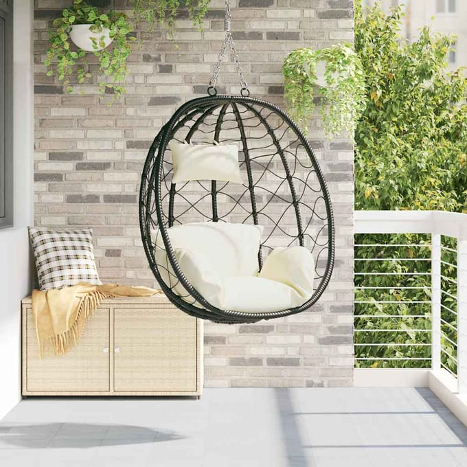 vidaXL - Hangende - ei-stoel - poly - rattan - 91 - x - 54,5 - x - 107 - cm - Crèmewit
