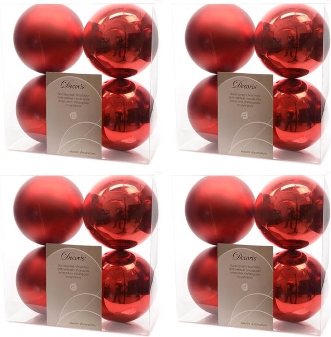 Decoris Kerstballen - 16x st - rood - 10 cm - kunststof - kerstversiering