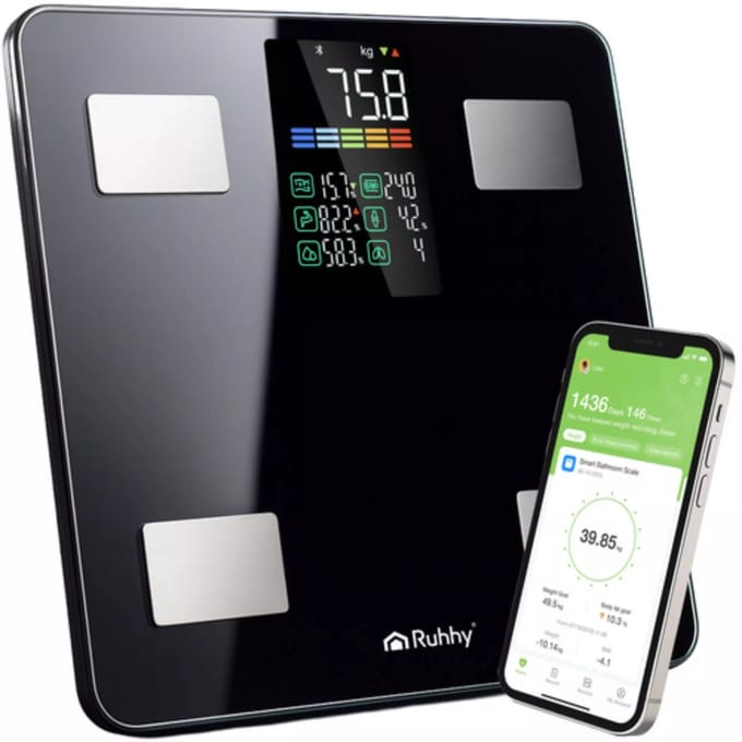 Ruhhy Slimme analyse personenweegschaal zwart 226 kg met LCD-display en Feelfit app