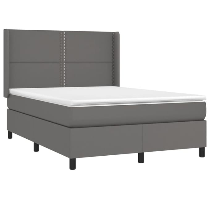 vidaXL - Boxspring - met - matras - kunstleer - grijs - 140x200 - cm