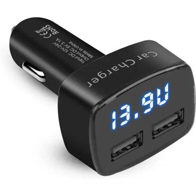 4-in-1 dubbele USB-autolader 3,1A snellaadadapteraansluiting Digitaal display Voltage Temperatuur black