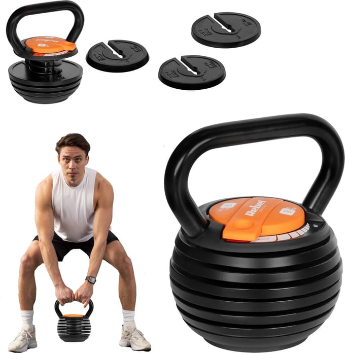 Verstelbare Kettlebell 2,3-9 kg – Gietijzeren Kettlebell met 6 Gewichten – Antislip Basis