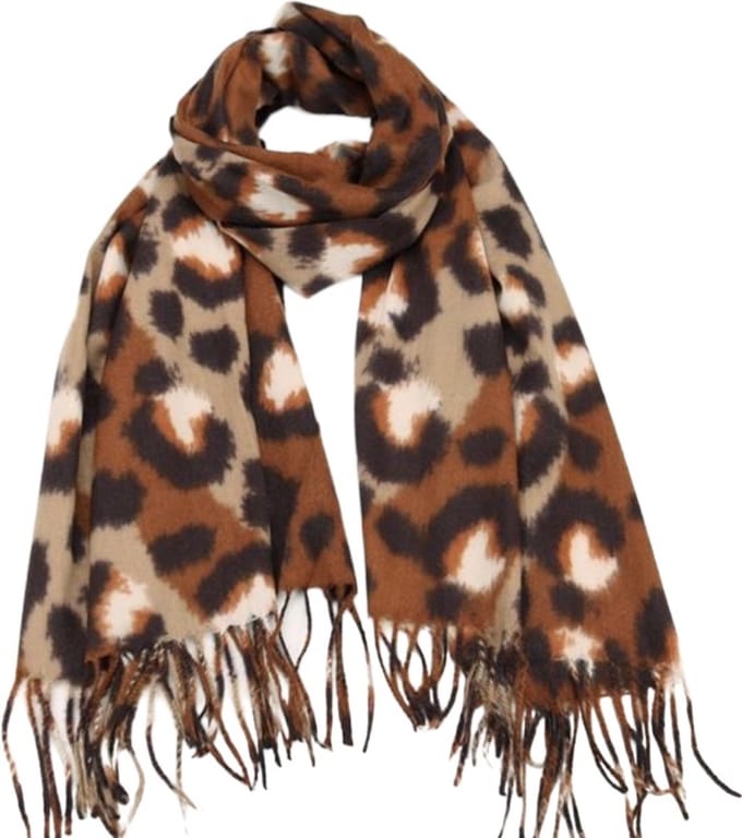 Dames lange warme sjaal met panterprint bruin/taupe