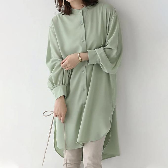 Dames Longsleeve Dames Losse Midi Shirtjurk M gray