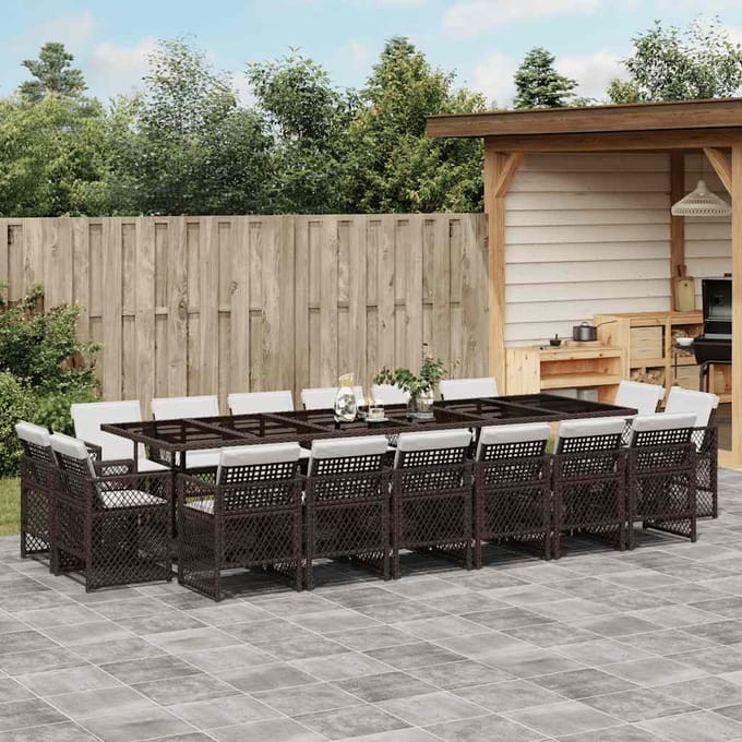vidaXL - 17-delige - Tuinset - met - kussens - poly - rattan - bruin