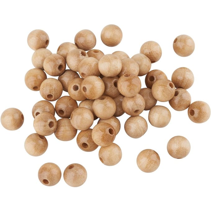 Houten kralen, Ø 10 mm, ca. 50 stuks - Natuur