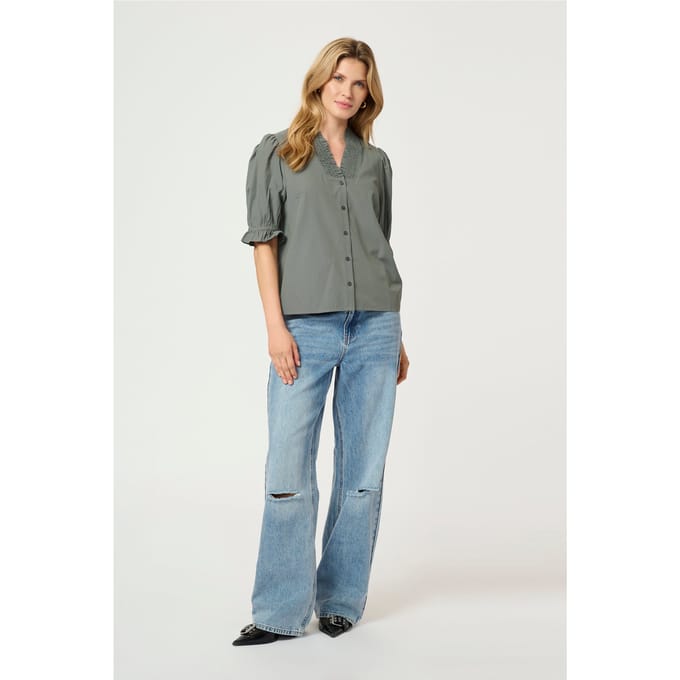 Blouse met korte mouwen Regular fit Balsam Green
