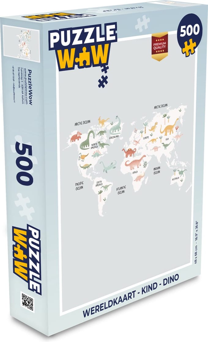 Puzzel Wereldkaart - Kind - Dino - Legpuzzel - Puzzel 500 stukjes