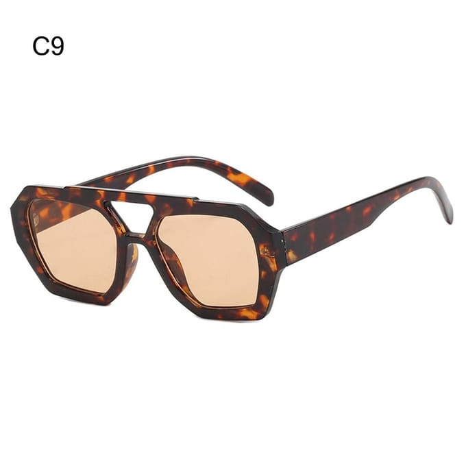 Retro Dames Zonnebril met Dubbele Neusbrug Groot Montuur Luipaardbruin Verloop Brillen Mode Luxe Designer Zonnebril Tinten