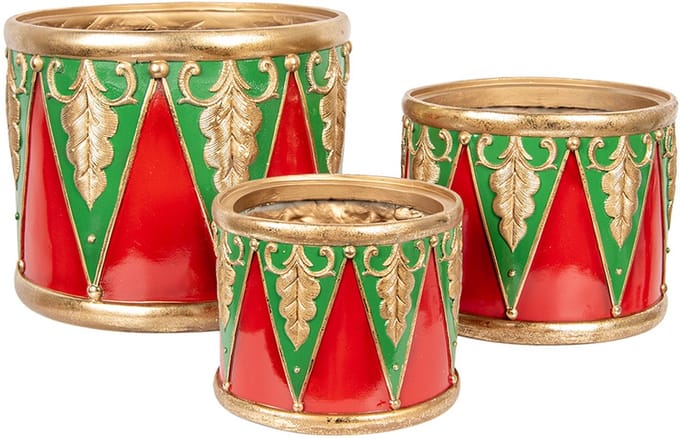 Clayre & Eef Kerstdecoratie Beeld Trommel Ø 32x25/Ø 24x19/Ø 18x15 cm Rood Kunststof