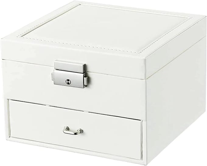 Juwelendoos Opslag - Sieraden Organizer - Netjes Opbergen - 2-Laags Ontwerp - 16 x 16 x 11 cm - Wit
