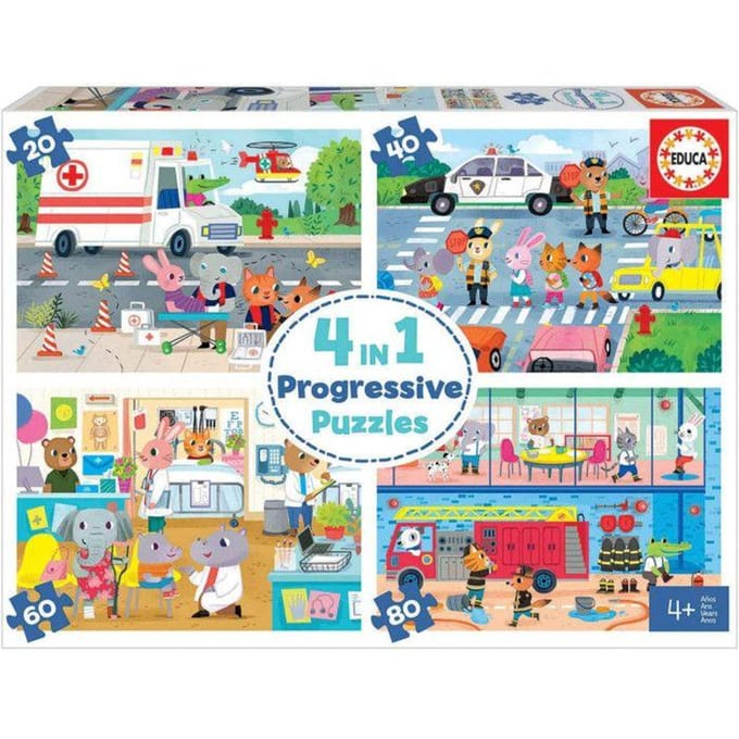 Puzzel Multi 4-in-1 Junior van 20 tot 80 stukjes : Held in Actie