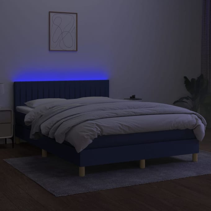 vidaXL - Boxspring - met - matras - en - LED - stof - blauw - 140x200 - cm
