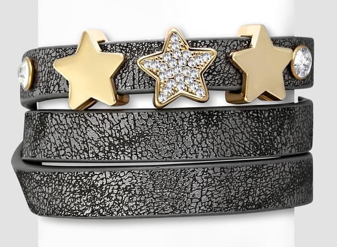 Montebello Armband Cosa Grey - PU Leer - Messing - Ster - 15mm - 19cm